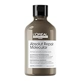 L’Oréal Professionnel, Champú Profesional Sin Sulfatos, Absolut Repair Molecular, Repara Daños, Limpia y Fortalece el Cabello, Aporta Elasticidad, Cabello Seco y Dañado, Fórmula Patentada, 300 ml