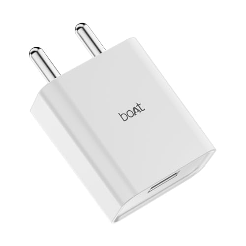 Image of boAt 12W Charger Adapter for Fast Charging, USB-A Port; Compact & Lightweight, Scratch Resistant, Smart IC Protection; Supports iPhone 17 /16 /15 /14 /Pro /Max; Samsung; Pixel; Android (Crystal White)