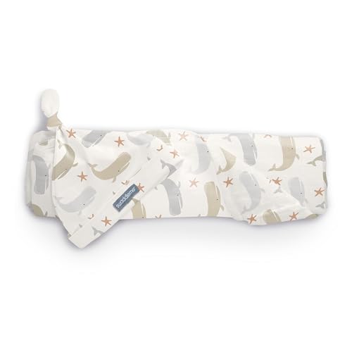 Image of SwaddleMe by Ingenuity First Moments Collection Muslin Blanket & Hat Gift Set, 4-Piece Baby Gift (2 Blankets + 2 Hats), Soft Breathable Cotton, Neutral Whale, Stripe & Swirl Prints, Newborn Essentials