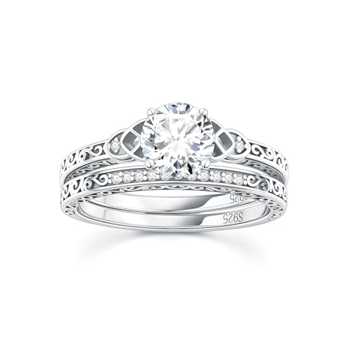 1.13 Carat (ctw) Moissanite Wedding Sets for Women, S925 Sterling Silver Vintage Bridal Sets Wedding Rings for Her
