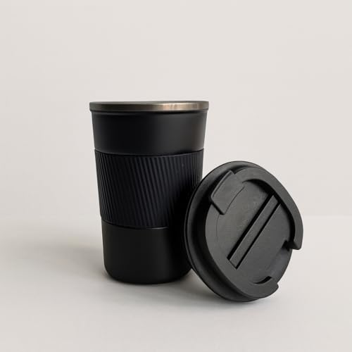 Image of YELONA Black 380 ML Insulated Stainless Steel Coffee Tea Tumbler for Hot Cold Beverages Portable Travel Mug Leak Proof Sipper Lock Lid Thermos Multipurpose for Home Office Gifts