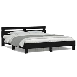 Festnight Bett 200x200 mit lattenrost und Beleuchtung Bettrahmen Holzbett 200x200 Bett mit Kopfteil Jugendbett Einzelbett Doppelbett Bettgestell-Schwarz-200x200 cm