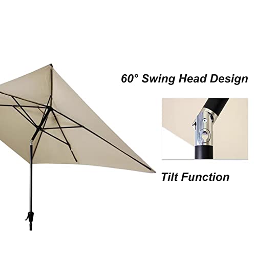 XIAOYUE 2 x 3 m, prostokątny parasol ogrodowy, na zewnątrz, patio, stół na plażę, taras, basen, stalowy drążek 38 mm, 6 stalowych żeber, przechylana osłona przeciwsłoneczna z korbą, BEŻOWY