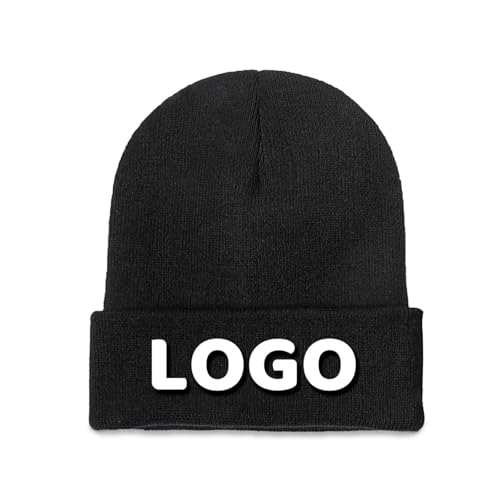 Custom Beanie for Men and Women - Personalized Unisex Adult Winter Hat With Your Text or Logo - Black Fashion Beanie for Workout