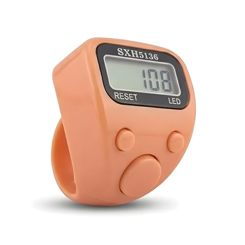 Image of Digital Hand Tally Counter with Finger Ring,5-Digit LED Display,Reset Button (Model No.506) (Peach)