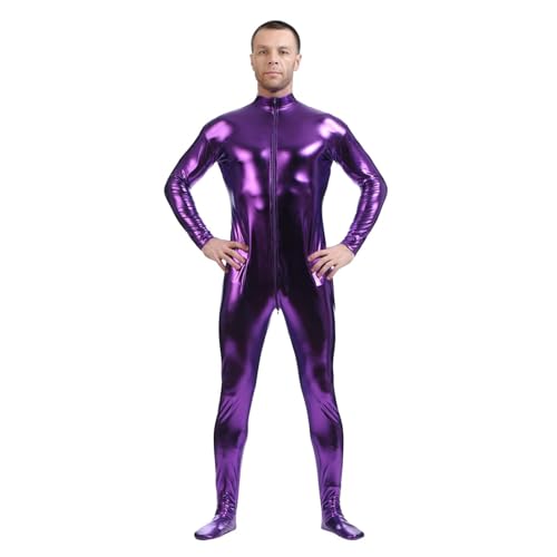 Générique - Générique Combinaison Latex Homme Catsuit en Cuir Verni Brillant pour Hommes Full Body Sexy Latex Combinaison À Glissière Serrée Vêtements en Caoutchouc À l'entrejambe Look Humide Clubwear, Violet