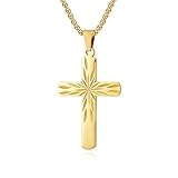 Musihy Colgante de cruz de acero inoxidable 24 con patrón de flores ranuradas para hombre, color dorado