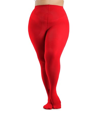 Seidiva Collant Femme Grande Taille 80 Deniers Opaque, Collants Curvy Doux Extensible et Taille Haute, Plus de 10 Couleurs,Rouge 2XL