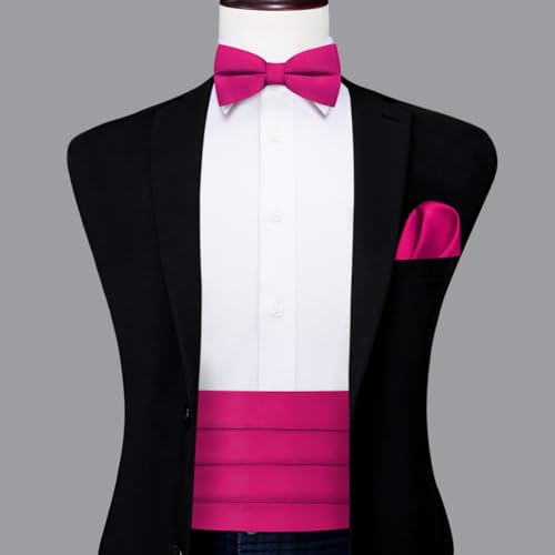 Image of Dubulle Mens Cummerbund and Bow Tie Set Paisley Floral Pretied Bowties for Men Pocket Square Cufflinks Wedding Business