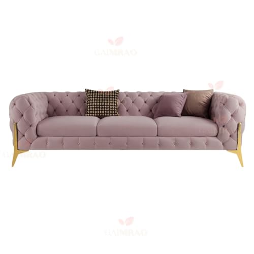 Image of 4 Seater Sofa Set Modern Classic Chesterfield Style Sofa Set with Pillows for Living Room, Bedroom and Office and Hallway Colour (3+1+OTTO Pink FC)