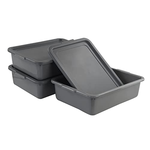 Nicesh 3-Pack 13 L Plastic Commercial Bus Tub, Gray Bus Box With Lid #TOP6