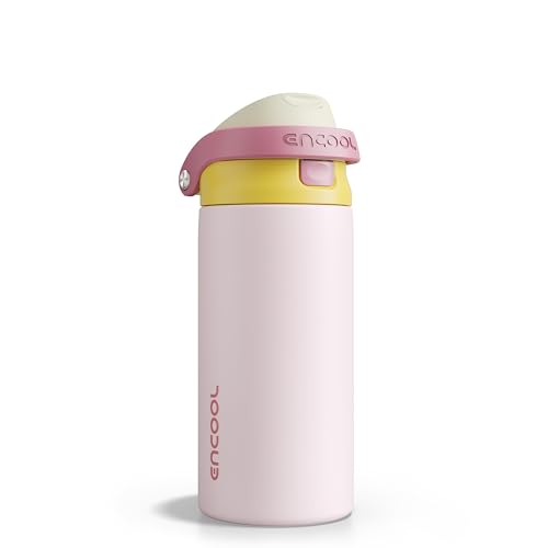 Image of ENCOOL Leakproof Insulated Water Bottle with Straw Dual-Sip Water Bottle Bag-Safe Design for Work, Commute & Gym - Keeps Drinks Cold All Day, 18 oz, Blush Pink