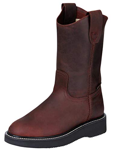 Boys Genuine Leather Work Boots Pull On Western Style 553 (Brown, numeric_3)