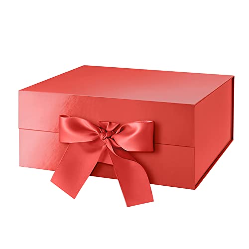 HAPPY POTATO Large Easter Gift Box withLid and Ribbon 11.5x8.1x3.8 Inches, Groomsman Proposal Box, Magnetic Blue Gift Box for Presents (Glossy Blue)
