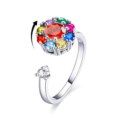 Bling Toman 14K Gold Plated Sterling Silver Colored CZ Stones Stackable Ring | Simulated Diamond Eternity Bands for Women (Spinner Ring Colorful)