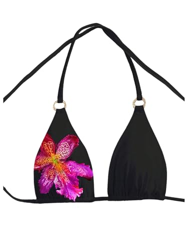 Verdusa Women's Floral Print Halter Bikini Top String Triangle Bra Swimsuit Tops