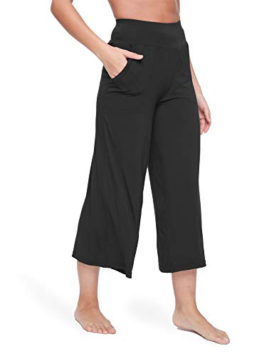 Gys Bamboo Capri Pajama Pants For Women Wide Leg Lounge Pants With Pocket Soft Sleepwear Pj Bottoms, Black, 3X-Large Plus #TOP1