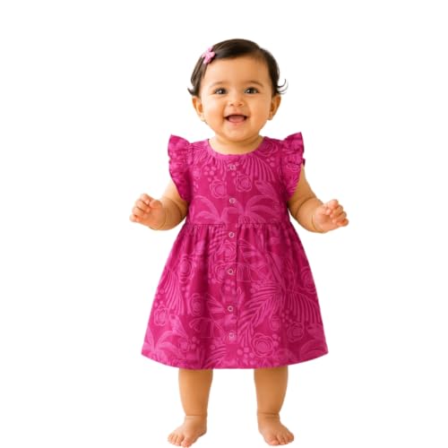Image of Lilimi Toddler Baby Girl Cotton Muslin Dress, Breathable Flutter Sleeve Button-Front Cute Frocks