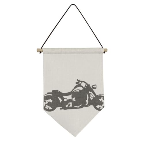 Drapeau moto noir en toile de lin suspendu pour decoration murale