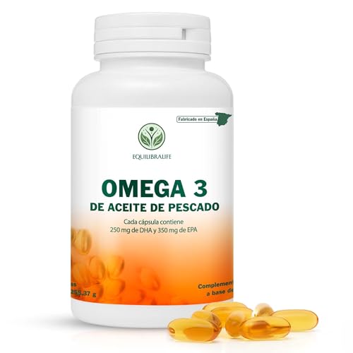 Omega 3 1000 mg | 350 mg EPA + 250 mg DHA + Vitamina E 5 mg | 180 Cápsulas | Alta Concentración. Omega 3 Cápsulas de Aceite de Pescado. Suplemento alimenticio. Apoyo al Corazón, Cerebro y Visión.
