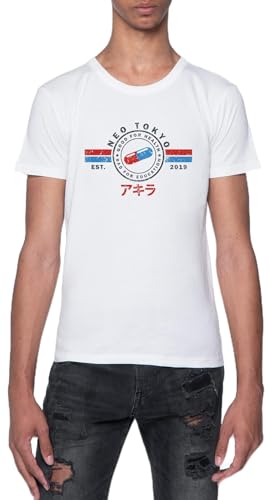 The Capsules - Akira - Neo Tokyo 2019 Camiseta De Manga Corta Blanca con Cuello Redondo para Hombre