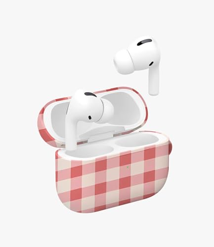 Image of Picnic Princess Glossy Case Compatible with AirPods Pro 1, Cute Pink Gingham Checkered Protective Hard Cover, Aesthetic Preppy Plaid Earbud Accessories for Women and Girls