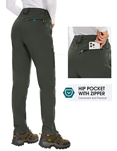 Puli Women's Waterproof Windproof Fleece Lined Warm Hiking Ski Snow Insulated Pants Army Green 30 #TOP3