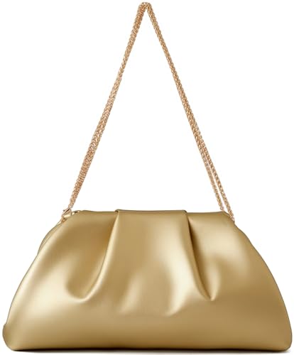 Image of Women's Woven Evening Bag Ruched Dumpling Clutch Purse Detachable Chain Crossbody Bag