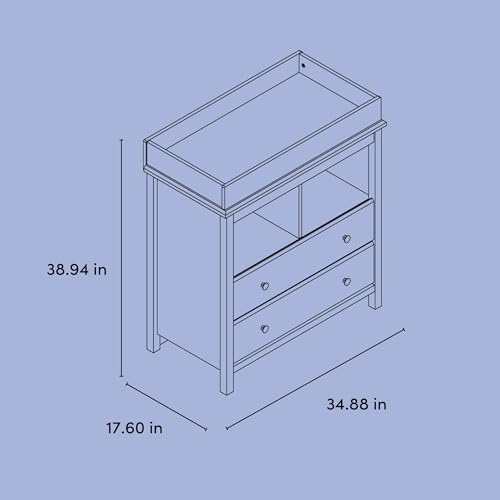 Image of Storkcraft Alpine 2 Drawer Changing Table Chest (Gray) - Attached Changing Table Topper Fits Any Standard-Size Baby Changing Pad, 2 Drawers, 2 Shelves for Extra Nursery Storage, Easy to Assemble