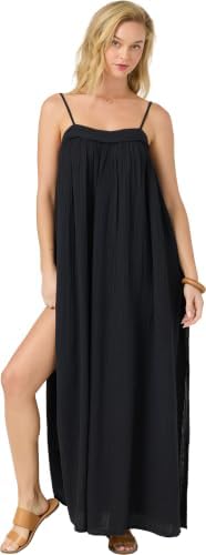 O'NEILL Women's Saltwater Solids Sai Maxi Cover-Up Dress | Adjustable Straps, Side Slits, Black, XS