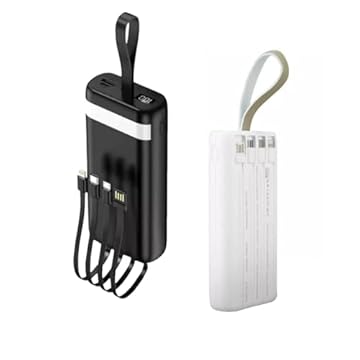 Carregador Portátil Power Bank Turbo 20000mah sem fio Universal com 4 cabos saída USB Tipo C/Micro USB. Visor de Carga e Lanterna (Preto)