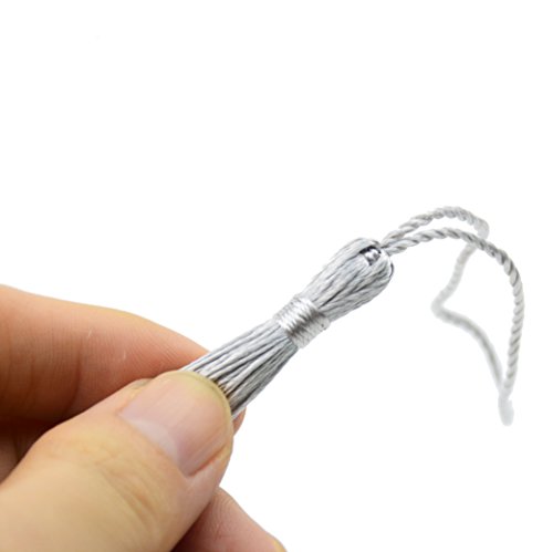 Image of 100pcs 13cm /5 Inch Silky Floss Bookmark Tassels with 2-Inch Cord Loop and Small Chinese Knot for Jewelry Making, Souvenir, Bookmarks, DIY Craft Accessory (Silver)