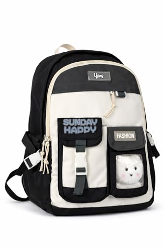 Mochila Escolar Infantil Cute Duo 17” com Ursinho na Frente Poliéster Resistente - Kawaii (Preta)