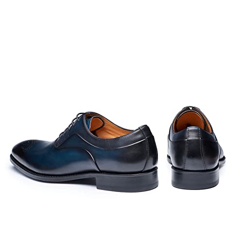Jepsengord Mens Premium Calfskin Leather Dress Shoes Blue Brogue Toe Oxford Formal Suit Shoes With Blake Rapid Stitching & Leather Soled Size 9.5 #TOP2