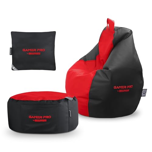 HAPPERS Pack Gamer Rojo: Puff Gamer Pro + Reposapiés + Cojín