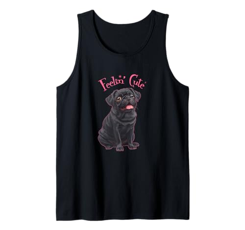 Funny Womens Girls Feelin' Cute Black Pug Lover Débardeur