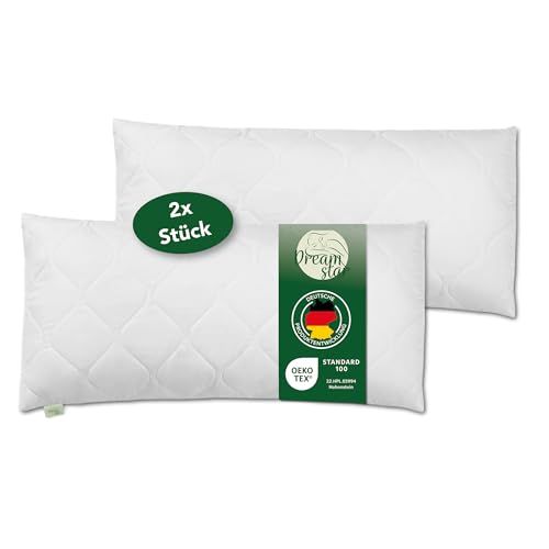 DREAMSTAR Kopfkissen 40 x 80 cm [2er Set] Premium 650g Kissen-Füllung | HART Kissen mit Reißverschluss zum Anpassen | waschbar bis 60 Grad |...