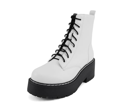 Image of Soda FLING Women Chunky Lug Sole Lace up Fashion Combat Ankle Boot w /Side Zipper