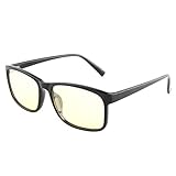 CGID CY12 Blue Light Blocking Glasses, Anti Glare Fatigue Blocking Headaches Eye Strain, Safety Glasses for Computer/Phone, Vintage Rectangle Black Frame,Yellow Lens