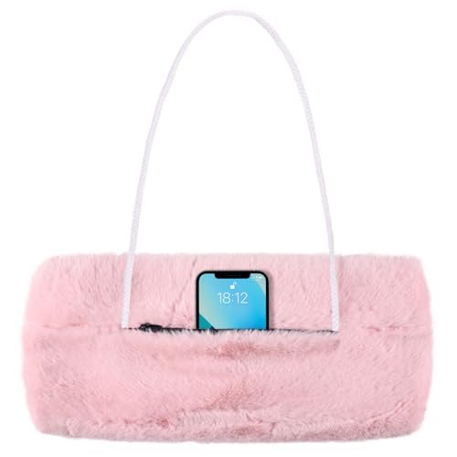Winmany Kunstfell-Handmuffs für Damen, Winter, weicher Plüsch-Handwärmer-Beutel mit Außentasche für Handy, Schlüssel, Münzen, kleine Gegenstände, rose, One size