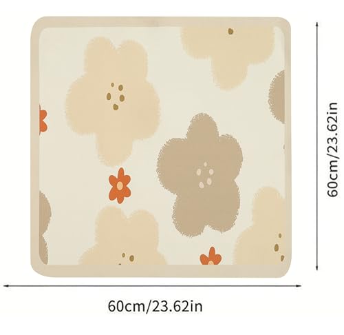 Image of HomeCloud Washing Machine Protective Mat for Top of Washer and Dryer - Non-Slip Waterproof Dust Cover for Laundry & Kitchen (60 x 60) (Beige Flowers)