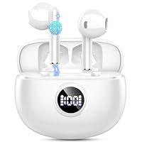 Auriculares inalambricos Bluetooth, 2025 Auriculares Bluetooth 5.3 HiFi Estéreo con 4 HD Mic, IP7 Impermeable Cascos Inalambricos Bluetooth, 40H/Pantalla LED, Carga Rápida USB-C, Ajuste Cómodo Blanco