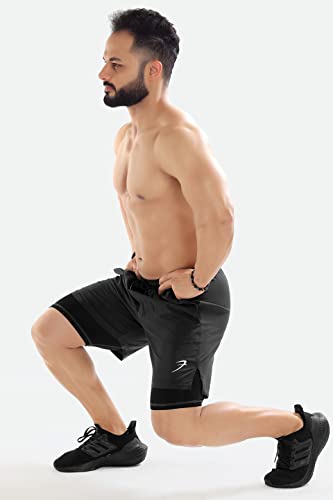 Image of FUAARK Double Layer 2 in 1 Sports Shorts with Inner Tights for Men Gym Tight Short with Pocket