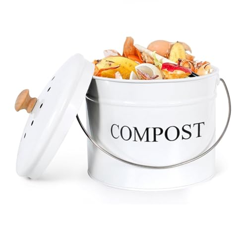Buhdjfnke Contenedor de Compost para Encimera de Cocina, Cubo de Compost de 1 GalóN con Tapa,