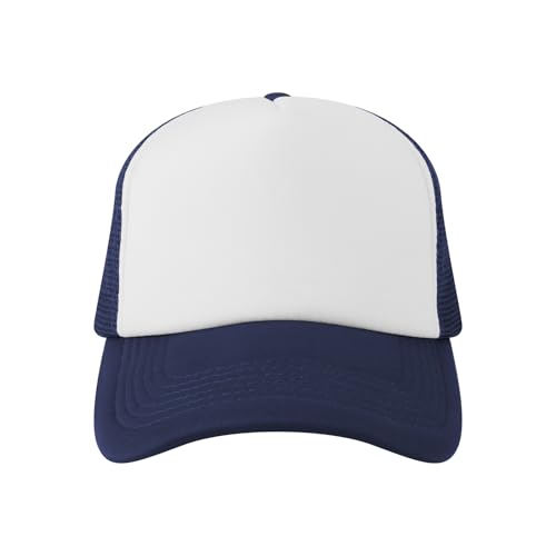 Image of TopTie Blank 5 Panel Trucker Hat Foam Front Mesh Back 2 Tone Trucker Snapback Hat