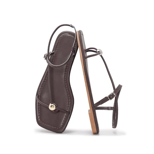 Strappy Flat Sandals for Women Open Square Toe Silver Ball Thong Sandal Summer Dressy Beach Flip Flop Slides