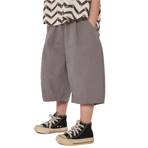 Dninmim Kids Solid Casual Calf-Length Pants Loose Thin Style Middle Pant