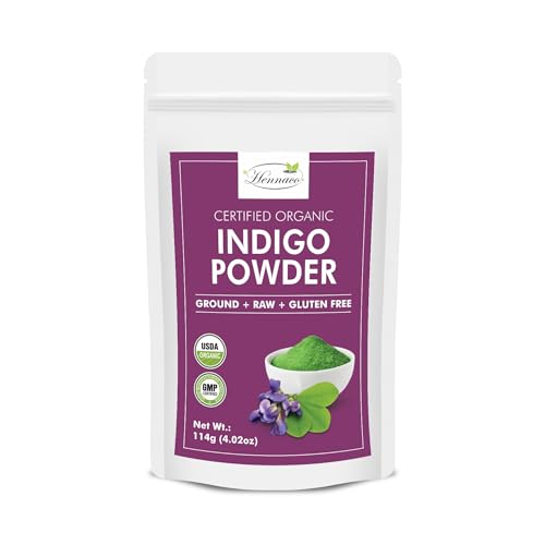 hennaco Organic Indigo Powder| Indigo Hair Dye Powder | Ideal for Black & Dark Hair | USDA Organic| Indigo Powder for Hair | Organic Hair Coloring Powder | 114 Grams (4 OZ)