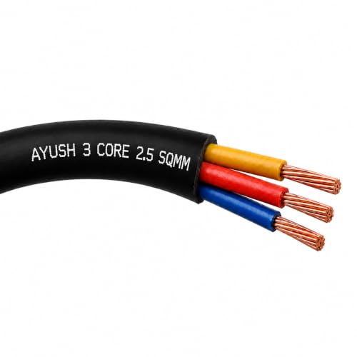 Image of 3 Core x 2.5 Sqmm Flexible Copper Wire | ISI Certified | FR PVC | 10 Meter | Black | Round Electrical Cable for AC, Water Pump, Refrigerator, Washing Machine & Home Wiring