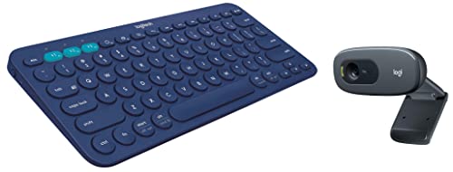 Image of Logitech K380 Wireless Multi-Device Keyboard, (Blue)&C270 Digital HD Webcam with Widescreen HD Video Calling, Noise-Reducing Mic, for Skype, FaceTime, Hangouts, Tablet -(Black, HD720p /30fps)